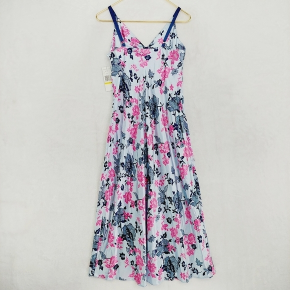 NEW Jones New York Blue Pink Floral Sleeveless Summer Flowy Midi Dress P3891 - Picture 4 of 7